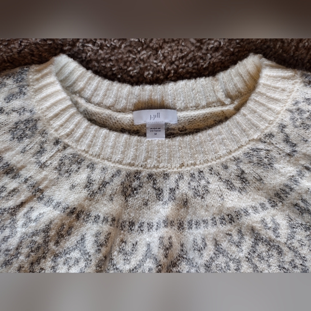 J. Jill Classic Fair Isle Nordic Cotton Blend Knit Sweater Medium NWOT - Picture 5 of 14